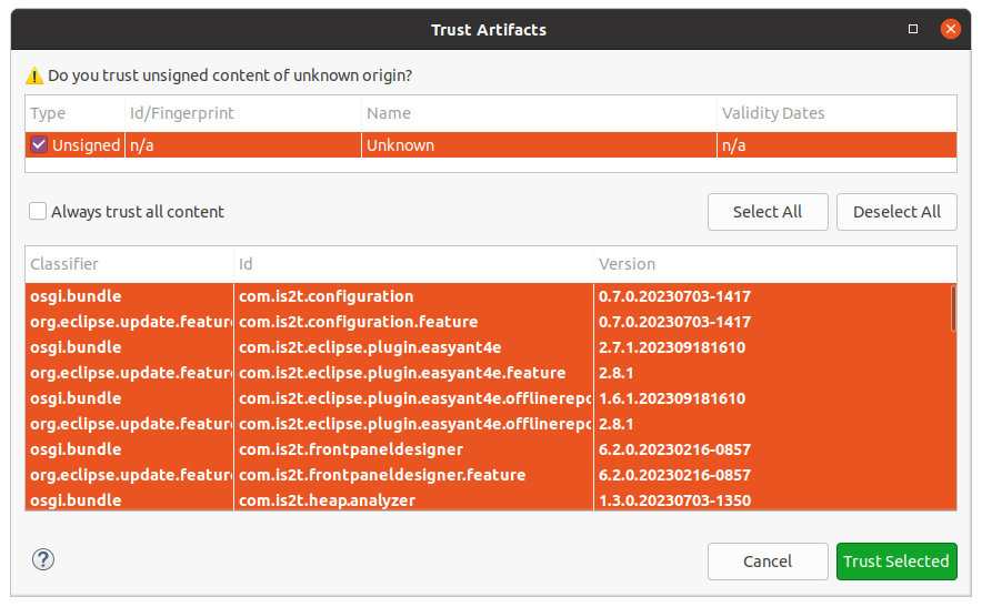 Eclipse Plugin Installation - Trust Artifacts