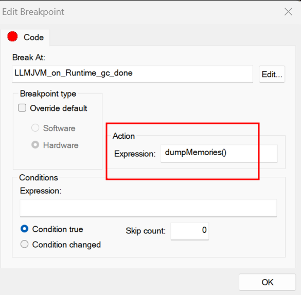 IAR Breakpoint editor