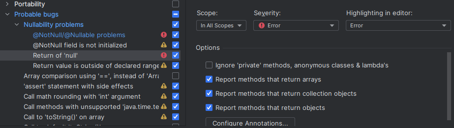 Nullable Annotation Configuration in IntelliJ IDEA and Android