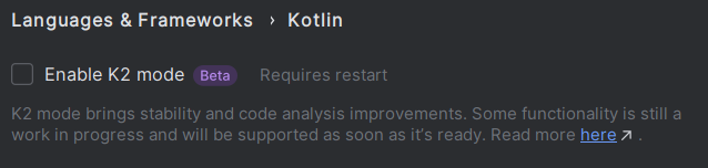 Disable K2 in IntelliJ IDEA
