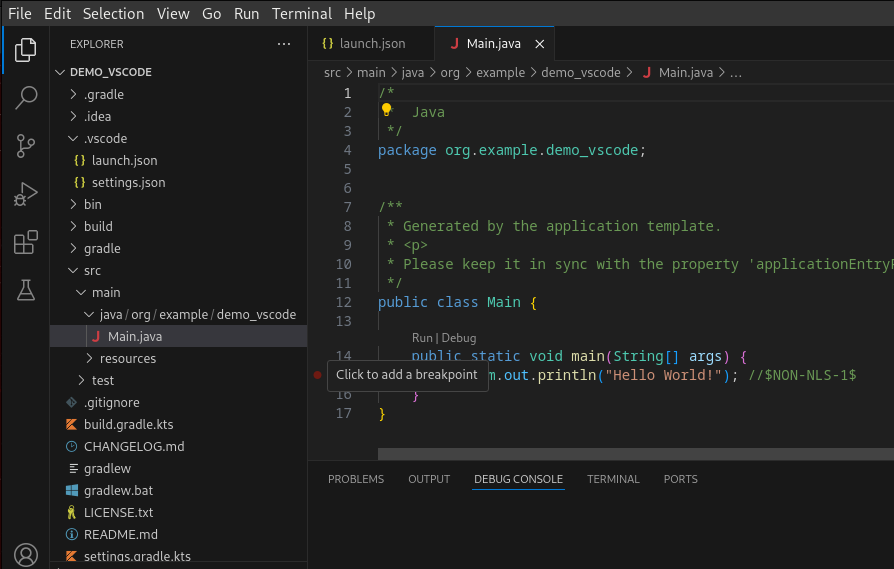 VS Code add a breakpoint