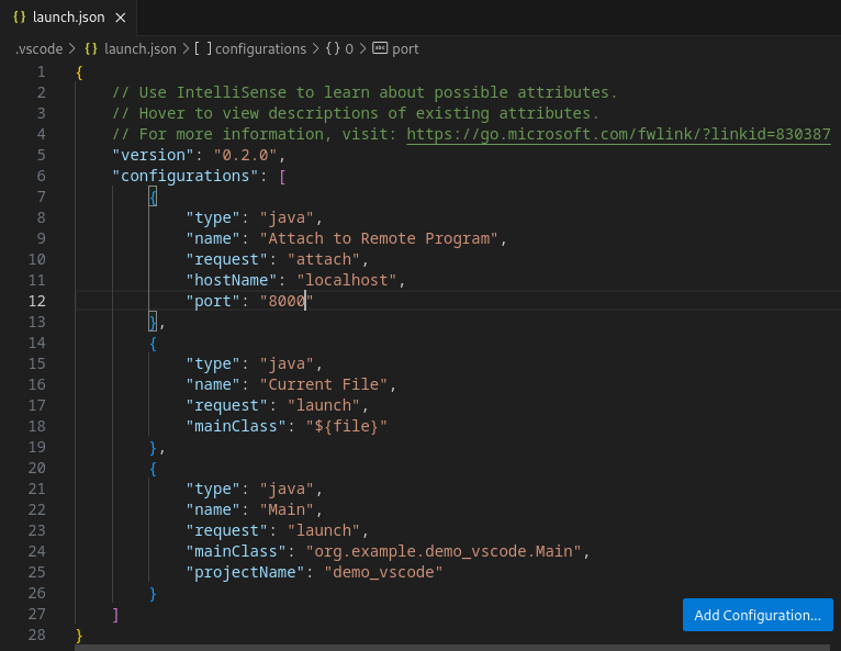 VS Code configure remote debug in json